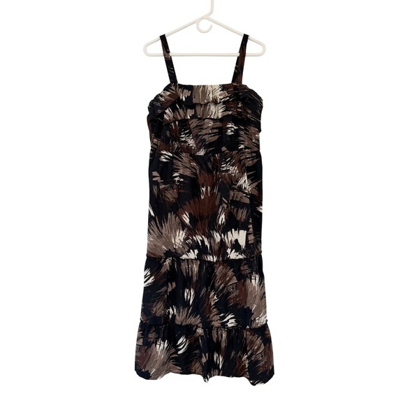A.N.A. A New Approach Dresses & Skirts - ANA A New Approach Brown Black Abstract Print Ruffle Tiered Midi Dress Large
